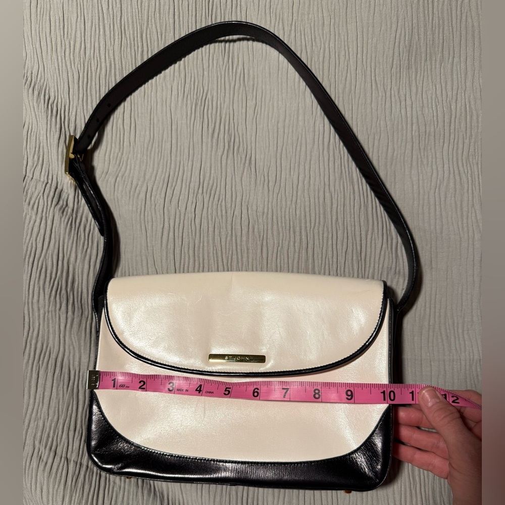 St. John Black and White Italian Leather Shoulder Purse